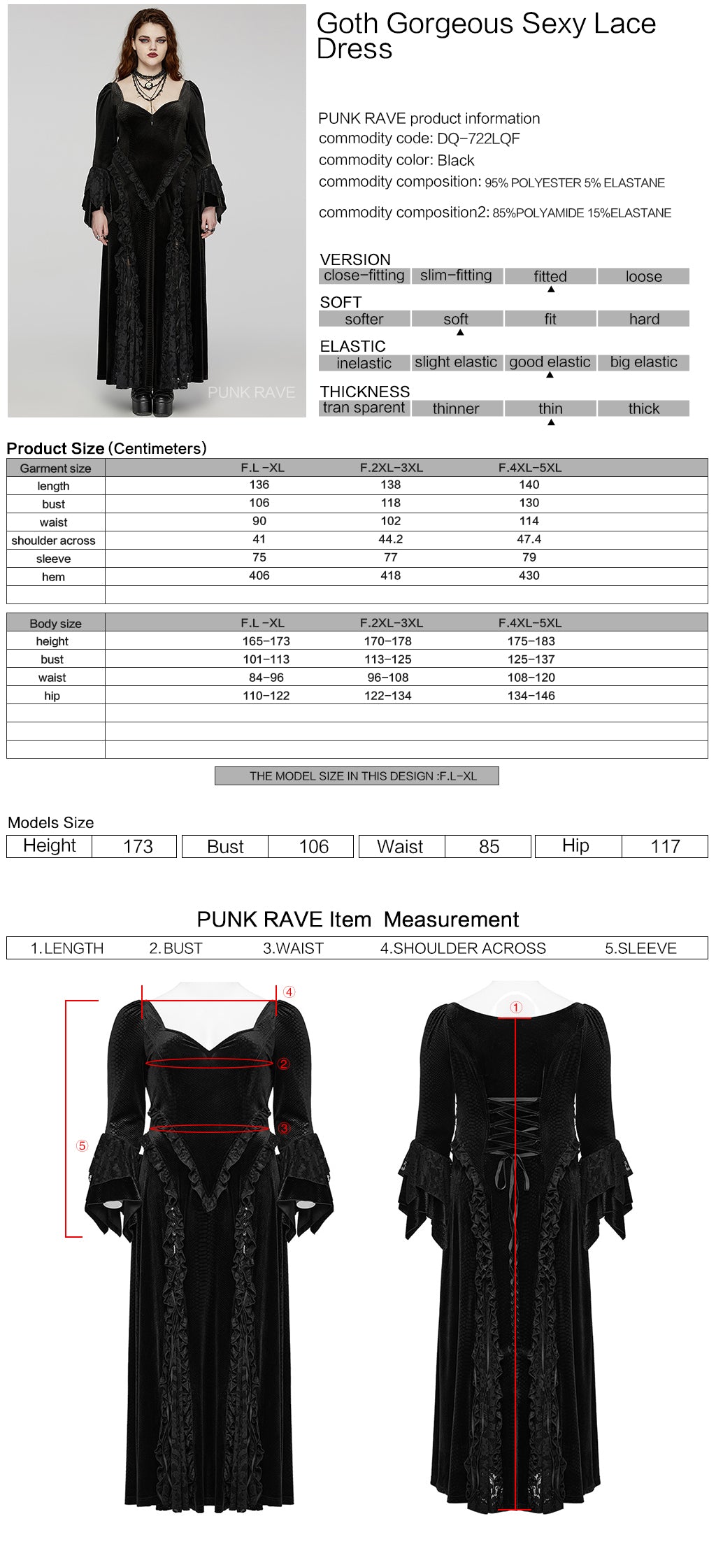 DQ-722LQF Elegant Black Gothic Lace Long-Sleeve Dress?-??Punk Rave Clothing