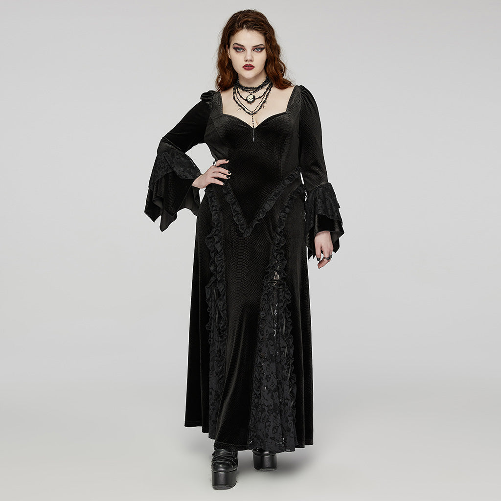 DQ-722LQF Elegant Black Gothic Lace Long-Sleeve Dress?-??Punk Rave Clothing
