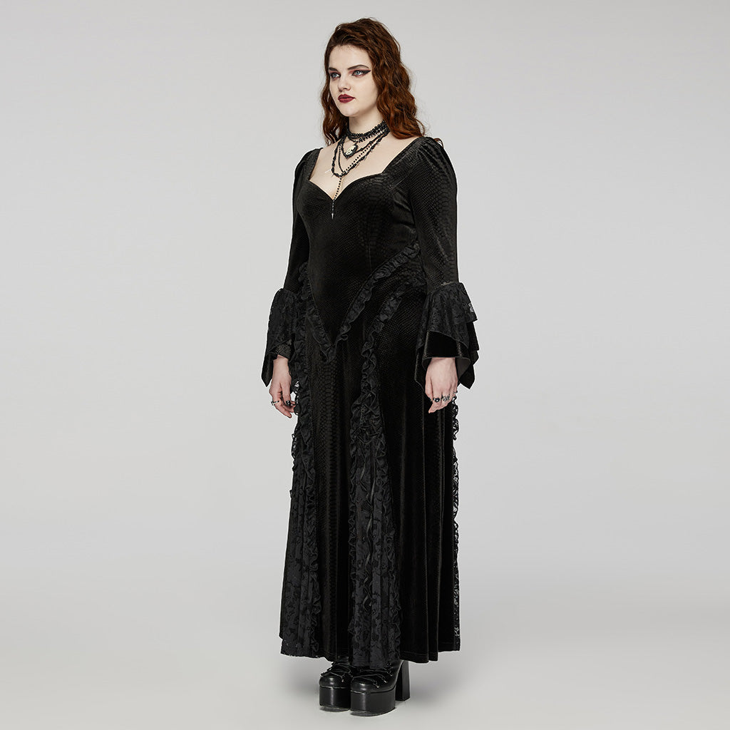 DQ-722LQF Elegant Black Gothic Lace Long-Sleeve Dress?-??Punk Rave Clothing