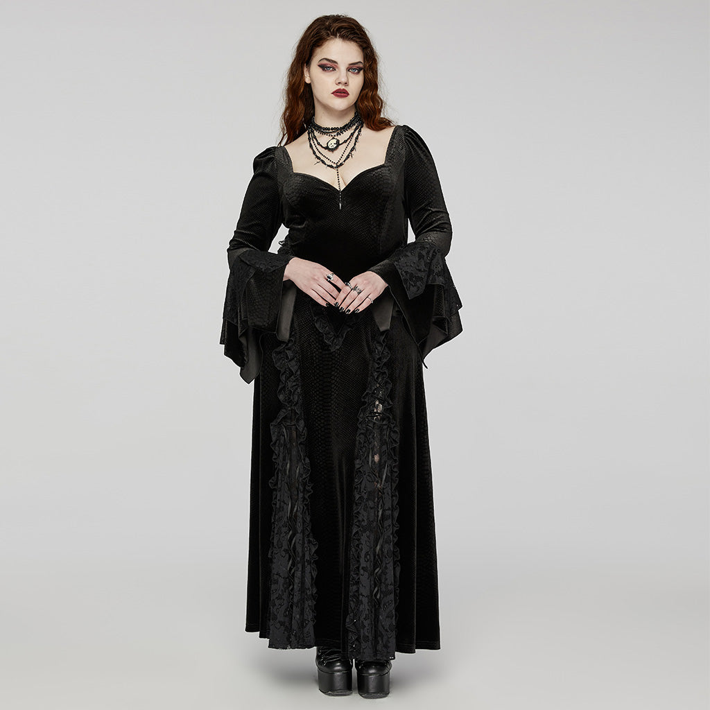 DQ-722LQF Elegant Black Gothic Lace Long-Sleeve Dress?-??Punk Rave Clothing