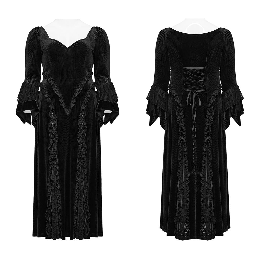DQ-722LQF Elegant Black Gothic Lace Long-Sleeve Dress?-??Punk Rave Clothing