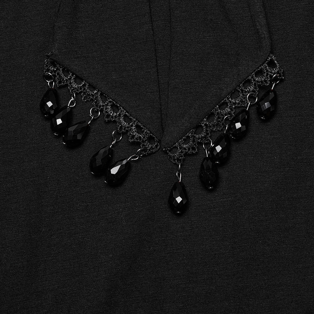 DQ-724LQF Gothic Lace V-Neck Batwing Sleeve Long Black Dress?-??Punk Rave Clothing