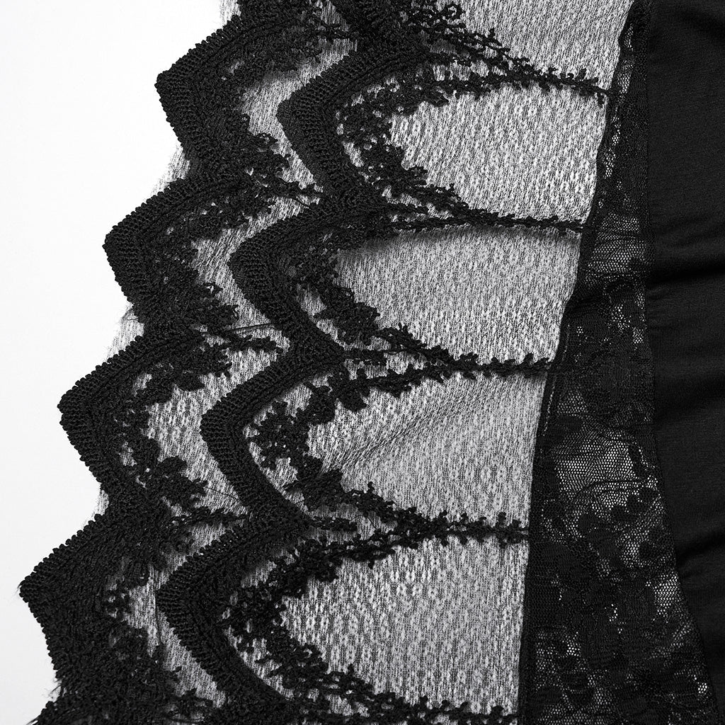 DQ-724LQF Gothic Lace V-Neck Batwing Sleeve Long Black Dress?-??Punk Rave Clothing