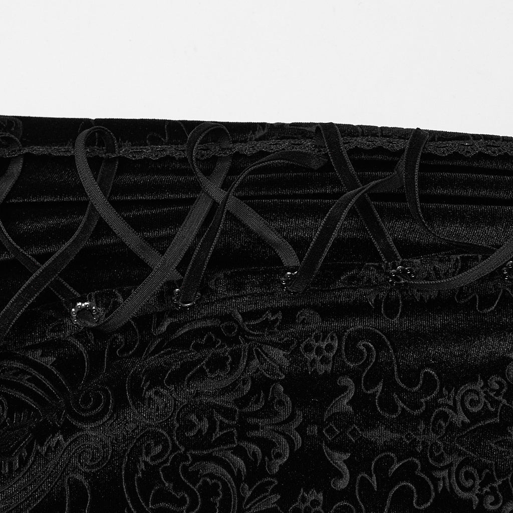 DQ-727BQF Gothic Lace Embossed Velvet Fishtail Skirt With Ruffles?-??Punk Rave Clothing