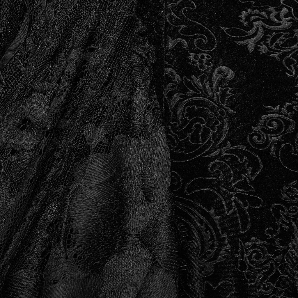 DQ-727BQF Gothic Lace Embossed Velvet Fishtail Skirt With Ruffles?-??Punk Rave Clothing