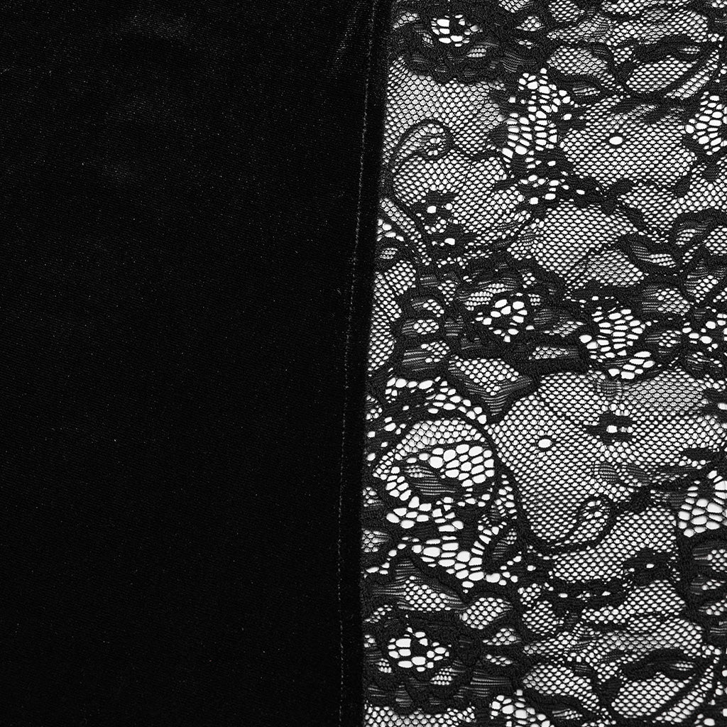 DQ-728BQF Velvet Gothic Skirt with Lace Panel and Ruffled Design?-??Punk Rave Clothing