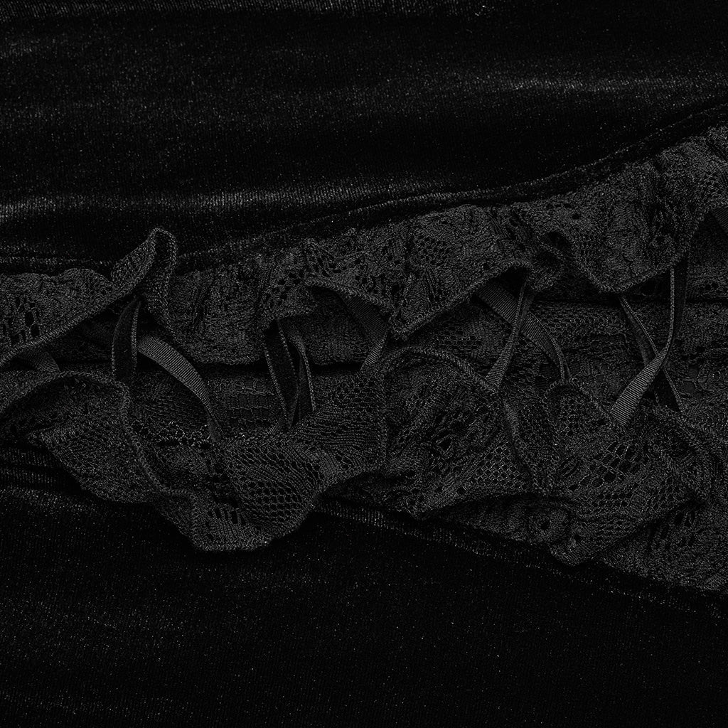 DQ-728BQF Velvet Gothic Skirt with Lace Panel and Ruffled Design?-??Punk Rave Clothing