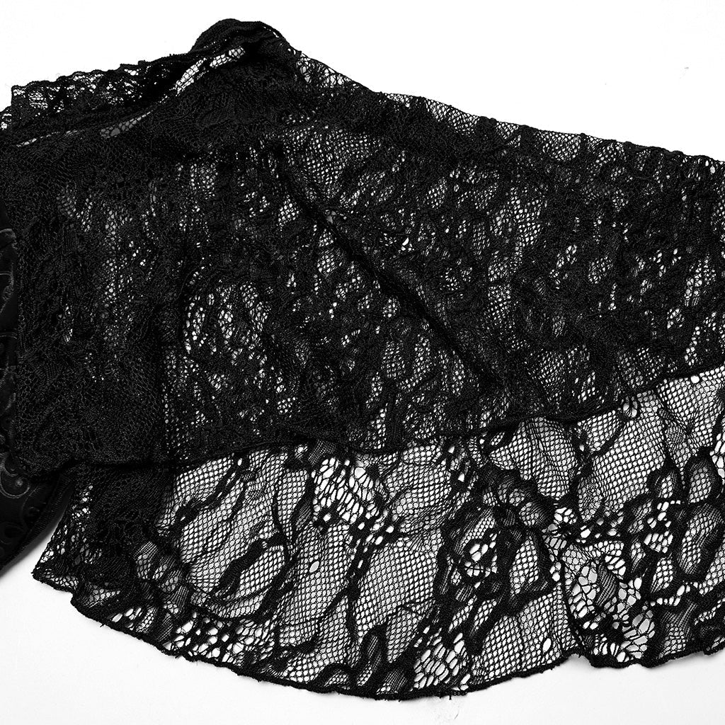 DQ-730LQF Gothic Velvet Off-Shoulder Dress with Lace Sleeves?-??Punk Rave Clothing