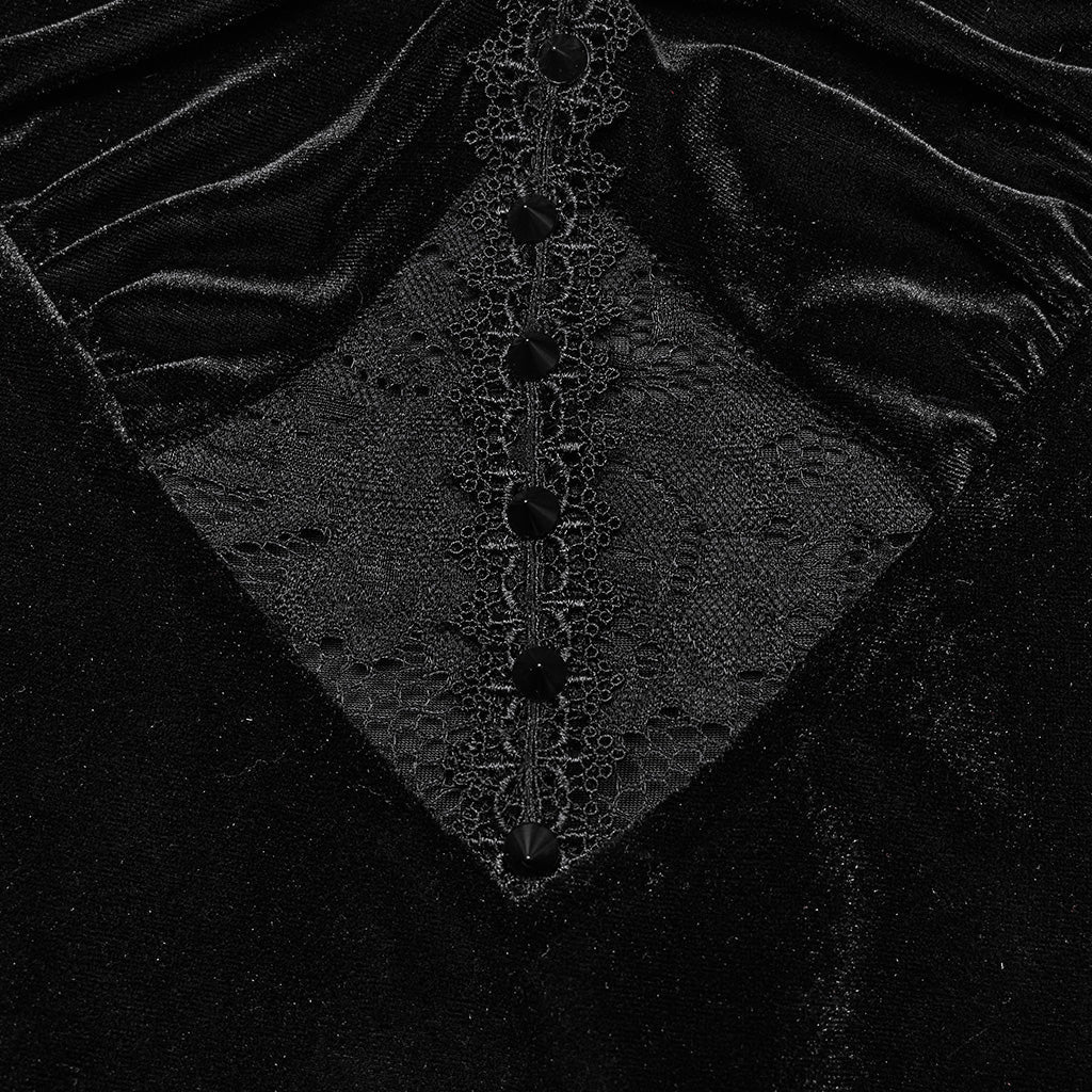 DQ-731LQF Elegant Lace Gothic Dress with Heart Detail Black Velvet?-??Punk Rave Clothing