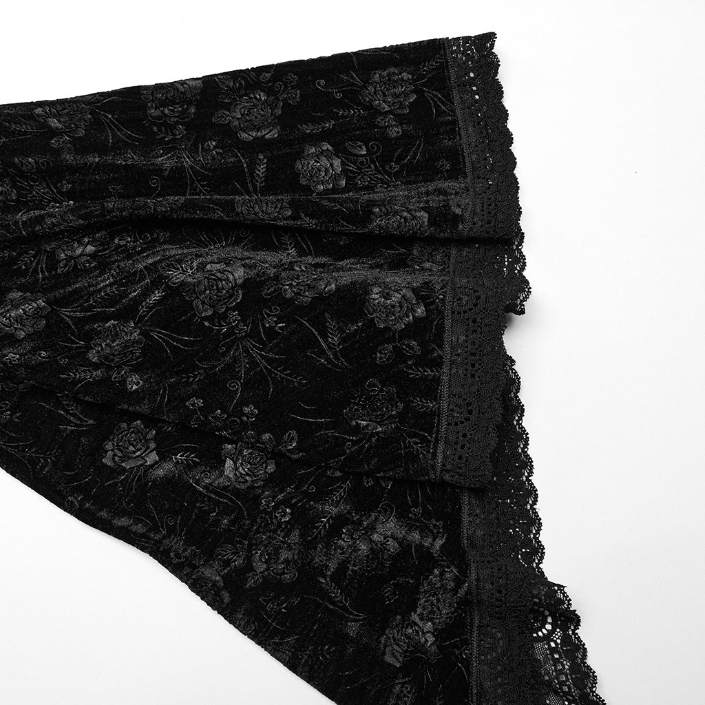DQ-733LQF Elegant Gothic Velvet Dress with Lace Detail and Bell Sleeves?-??Punk Rave Clothing