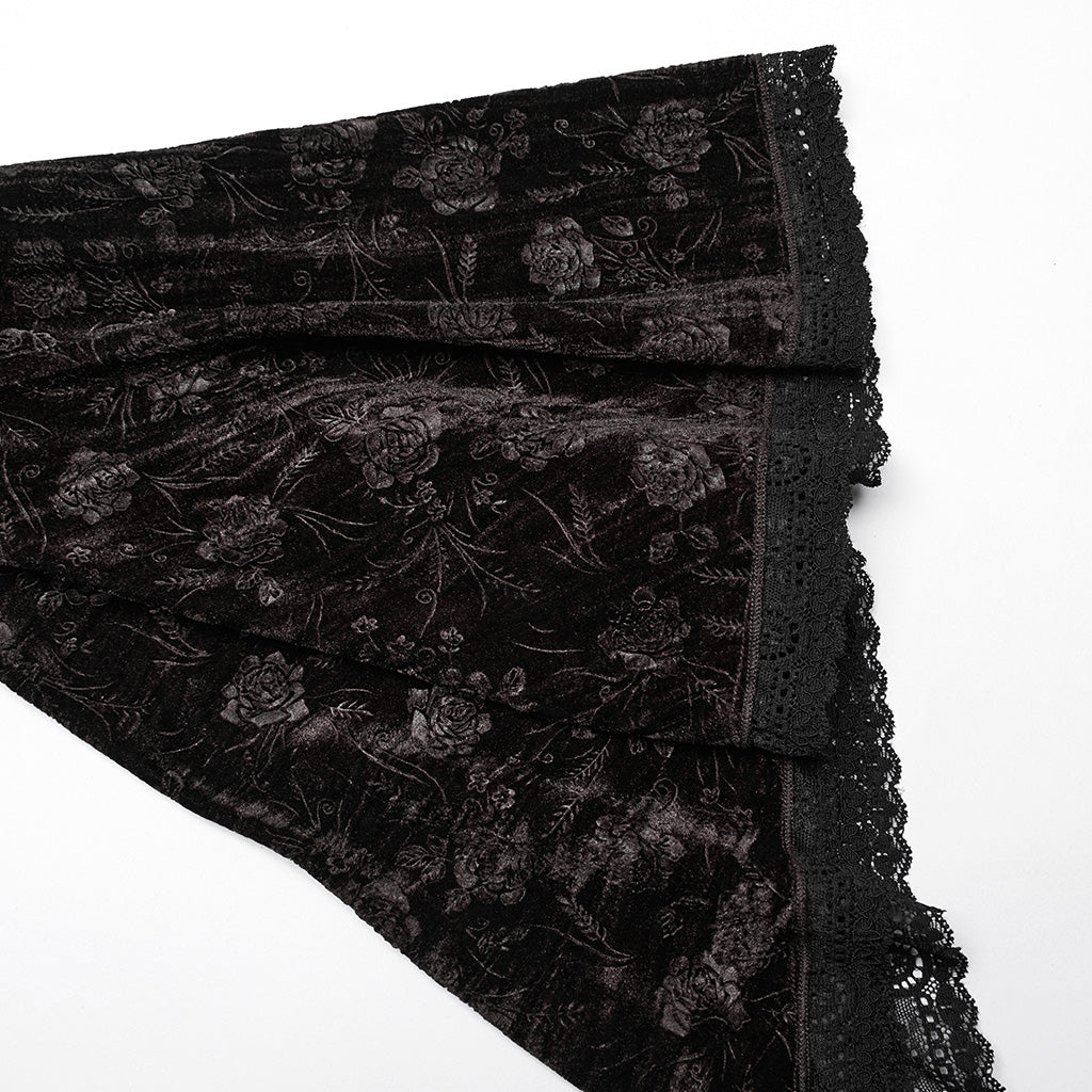 DQ-733LQF Elegant Gothic Velvet Dress with Lace Detail and Bell Sleeves?-??Punk Rave Clothing