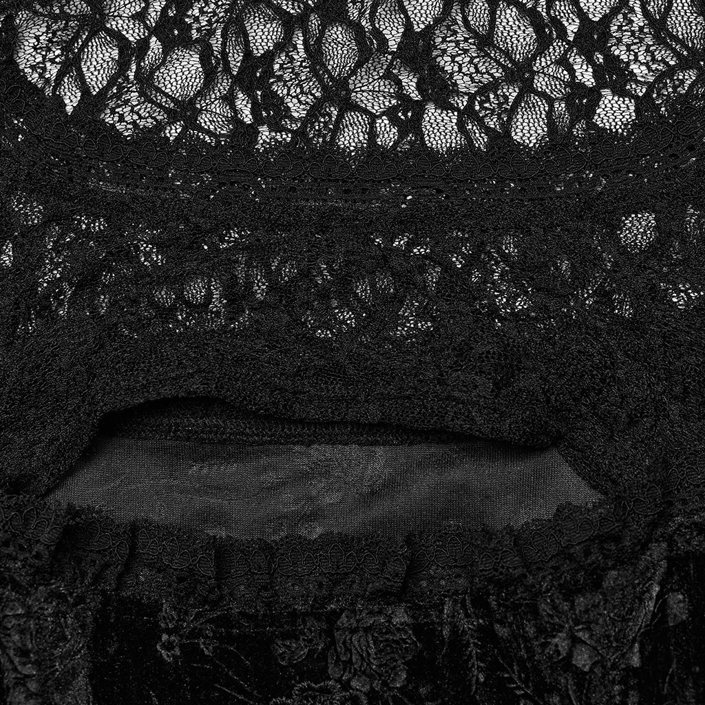 DQ-733LQF Elegant Gothic Velvet Dress with Lace Detail and Bell Sleeves?-??Punk Rave Clothing
