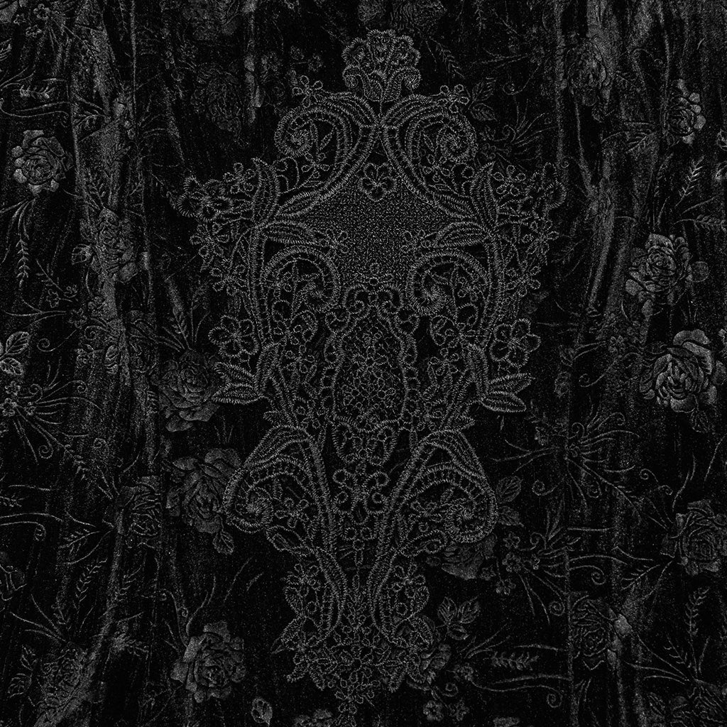 DQ-733LQF Elegant Gothic Velvet Dress with Lace Detail and Bell Sleeves?-??Punk Rave Clothing