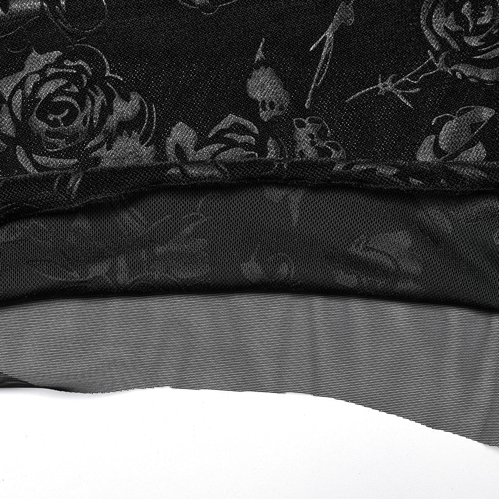 DQ-735LQF Gothic Velvet Rose Asymmetrical Lace-Up Dress?-??Punk Rave Clothing