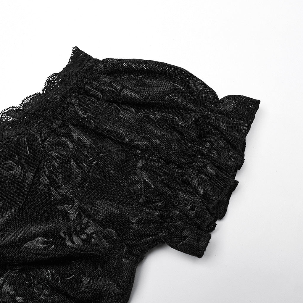 DQ-735LQF Gothic Velvet Rose Asymmetrical Lace-Up Dress?-??Punk Rave Clothing