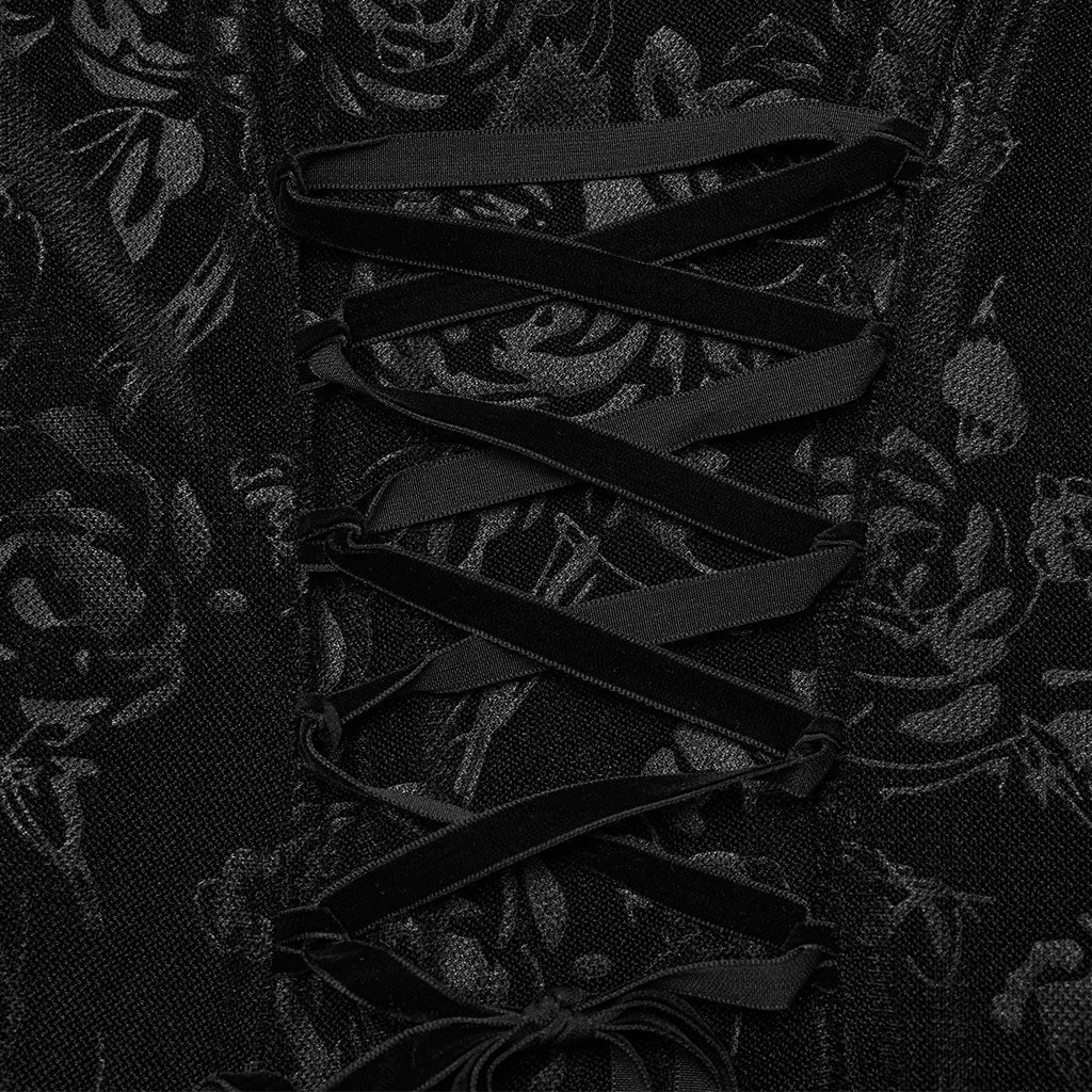 DQ-735LQF Gothic Velvet Rose Asymmetrical Lace-Up Dress?-??Punk Rave Clothing
