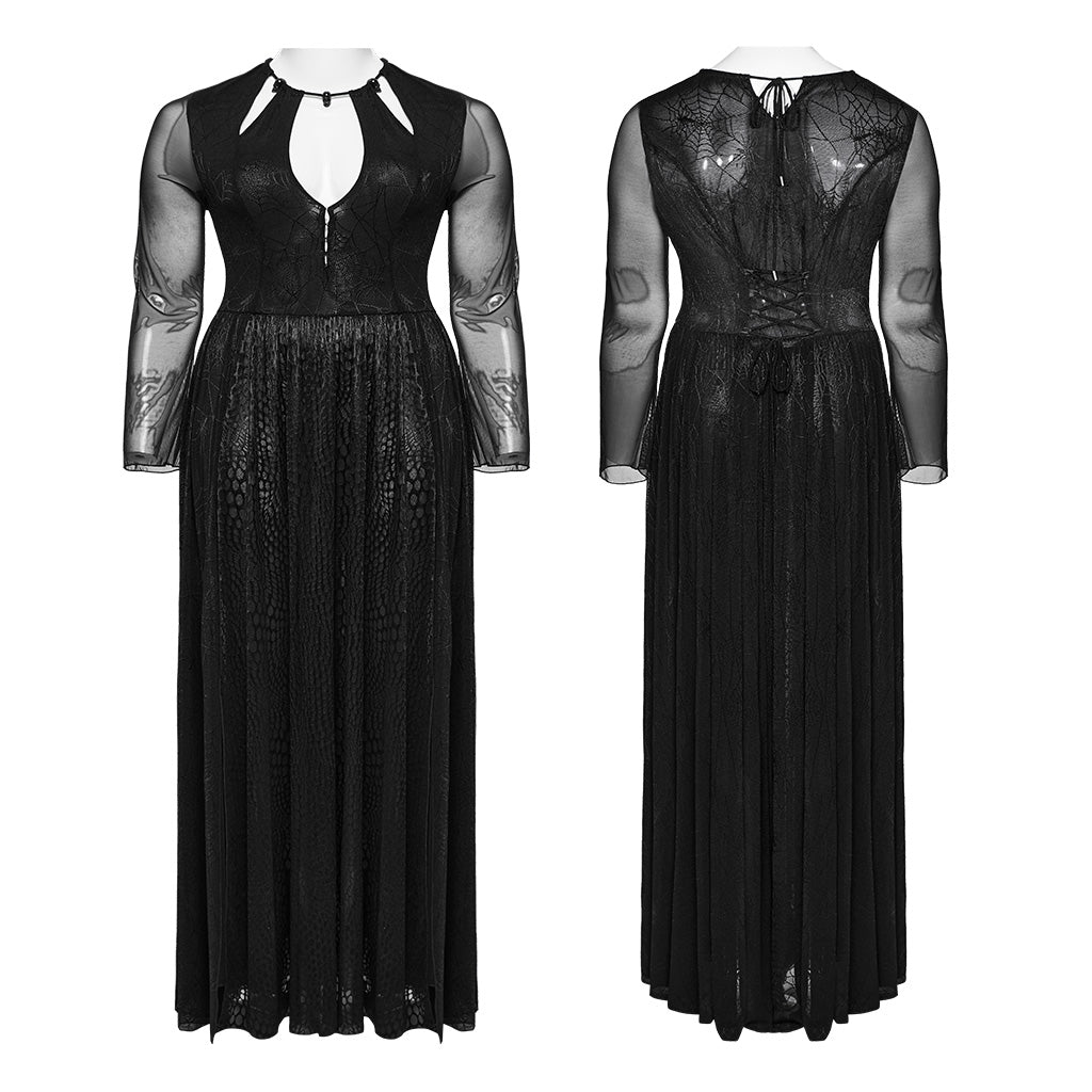 DQ-738LQF Elegant Gothic Lace Long Dress with Sheer Sleeves?-??Punk Rave Clothing