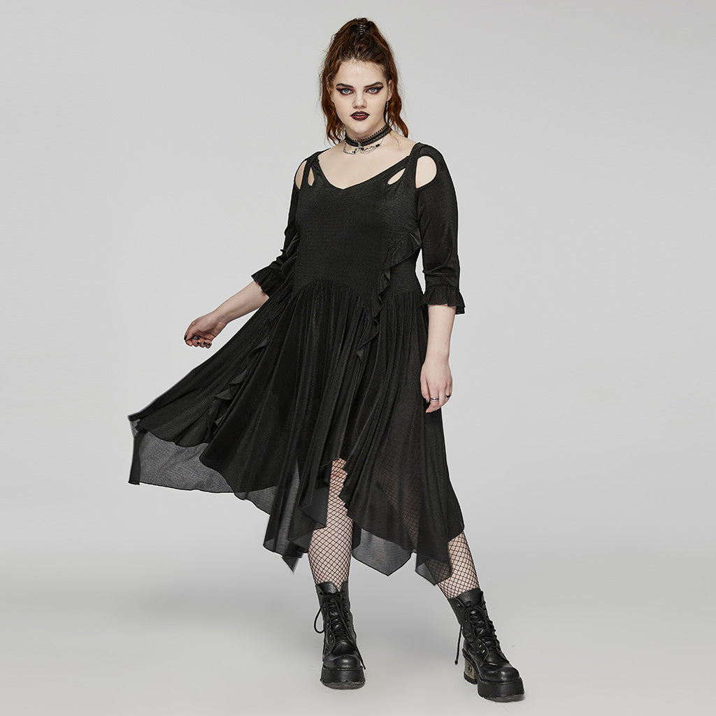 DQ-749LQF Elegant Gothic Dress with Irregular Hemline and Cutout Shoulders?-??Punk Rave Clothing