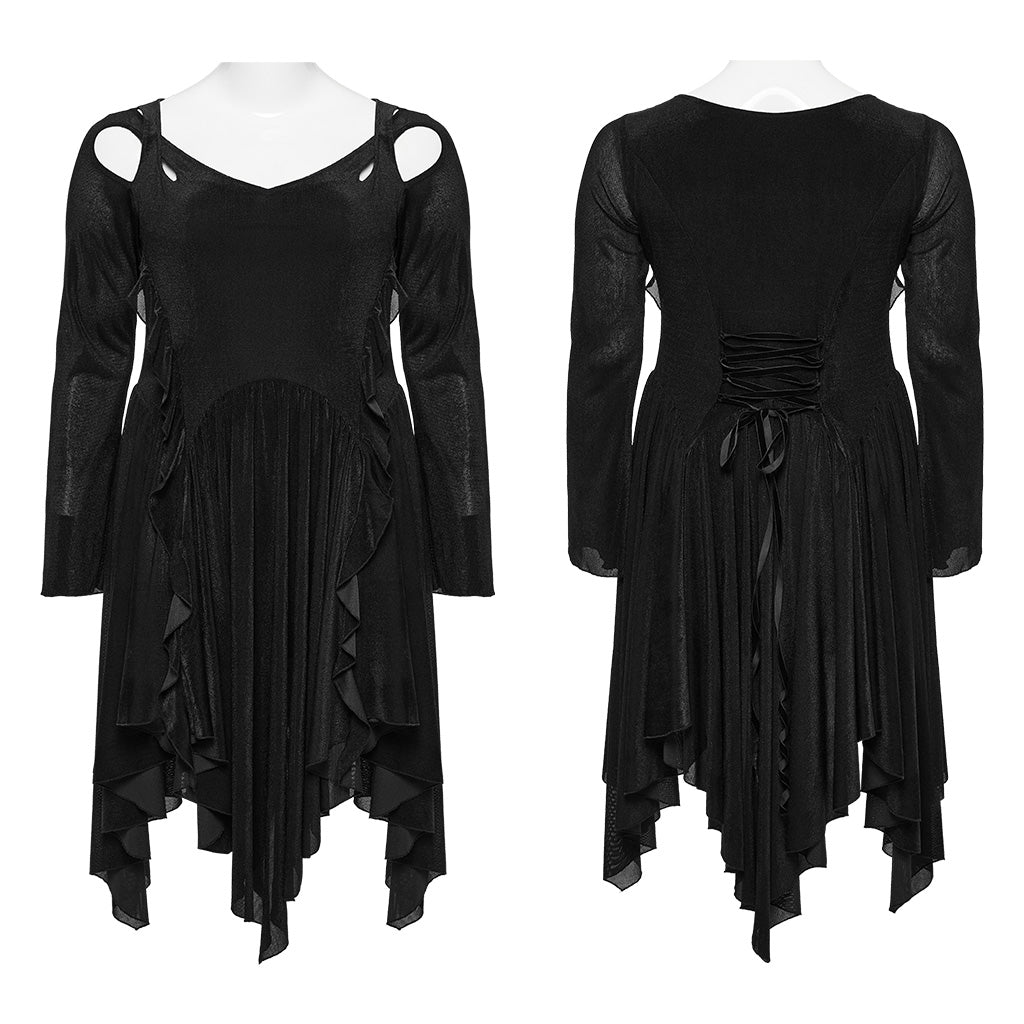 DQ-749LQF Elegant Gothic Dress with Irregular Hemline and Cutout Shoulders?-??Punk Rave Clothing