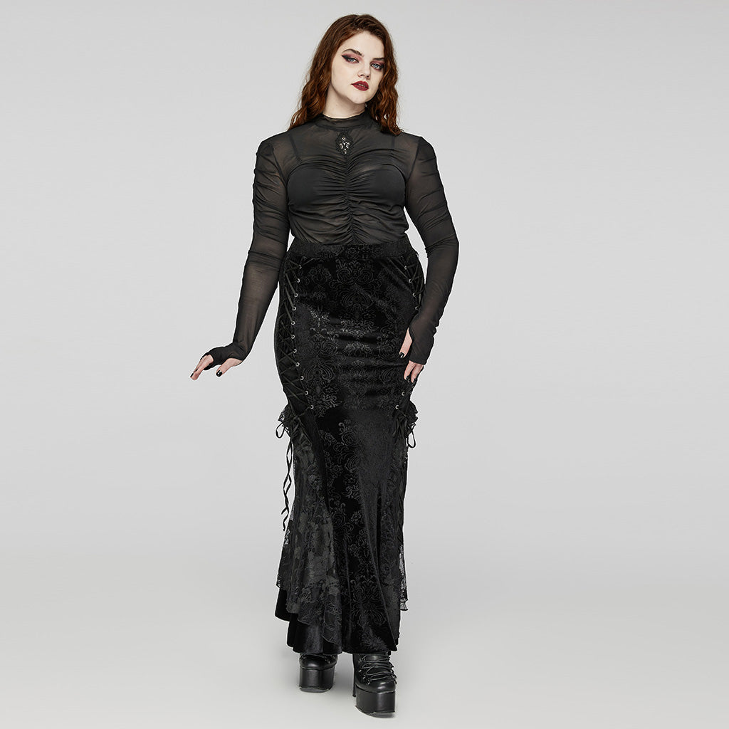 DT-800TCF Gothic Ruched Skeleton Sheer Long Sleeve T-Shirt?-??Punk Rave Clothing