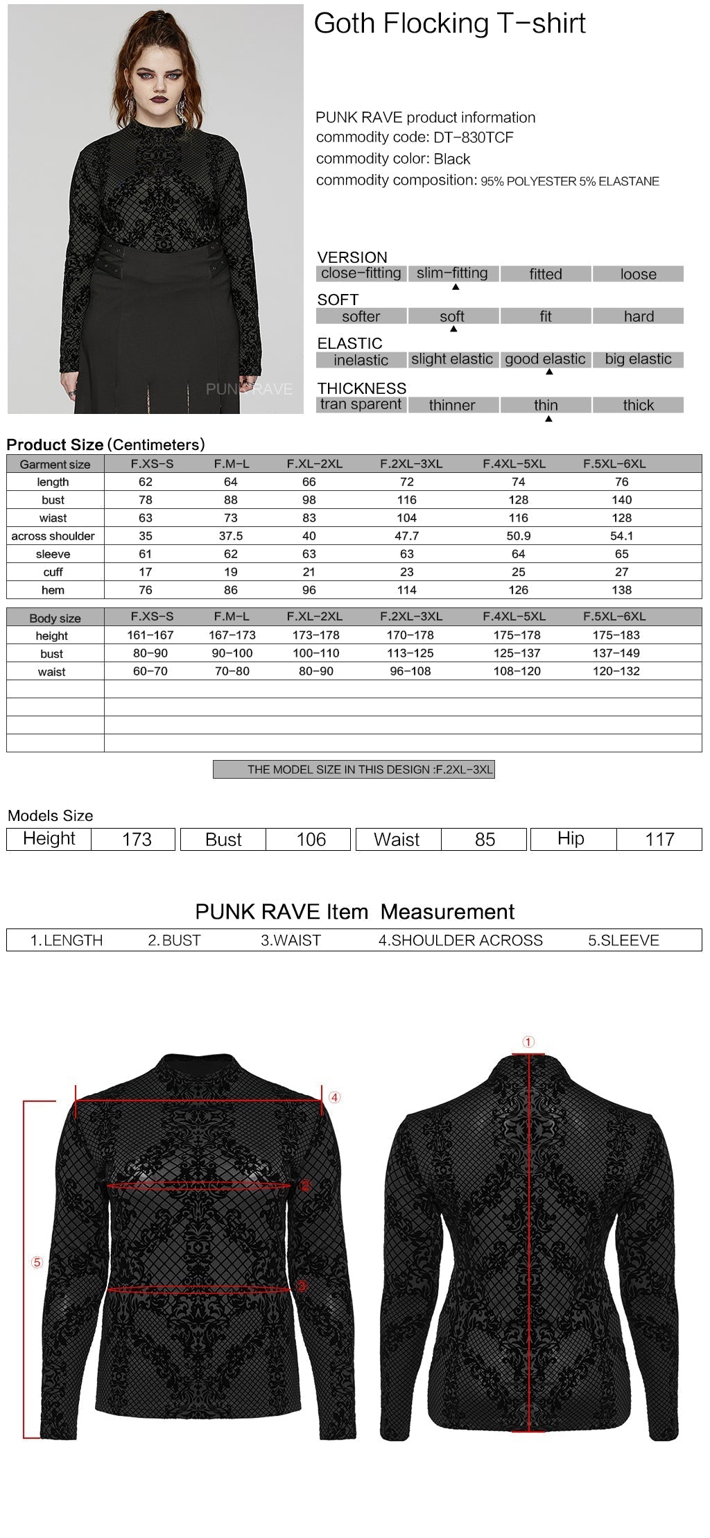 DT-830TCF Gothic Black Flocked Mesh Long Sleeve T-Shirt?-??Punk Rave Clothing