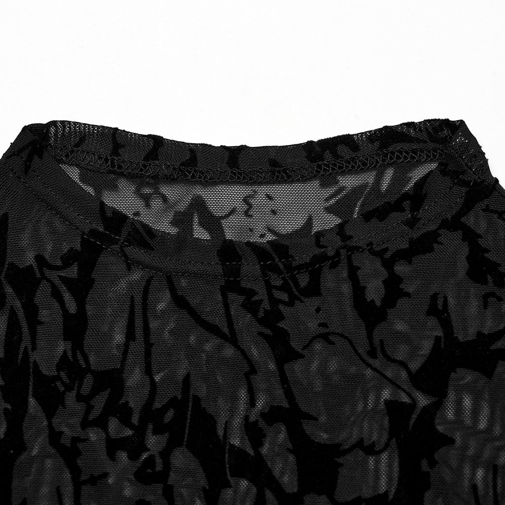 DT-834TCF Gothic Black Lace Mesh Floral Long Sleeve T-Shirt?-??Punk Rave Clothing