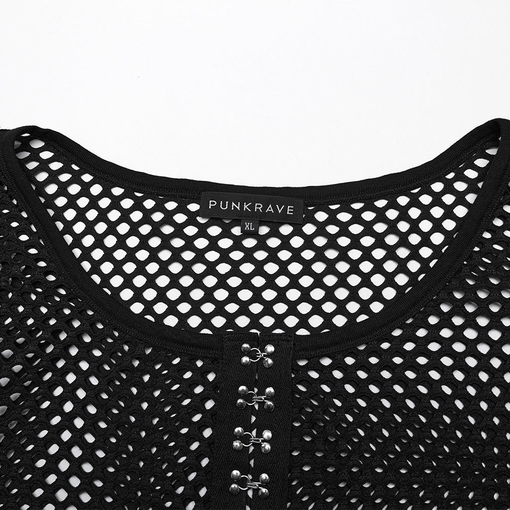 DT-869TCF Fishnet Mesh Punk Shirt Gothic Black Long Sleeve Top?-??Punk Rave Clothing