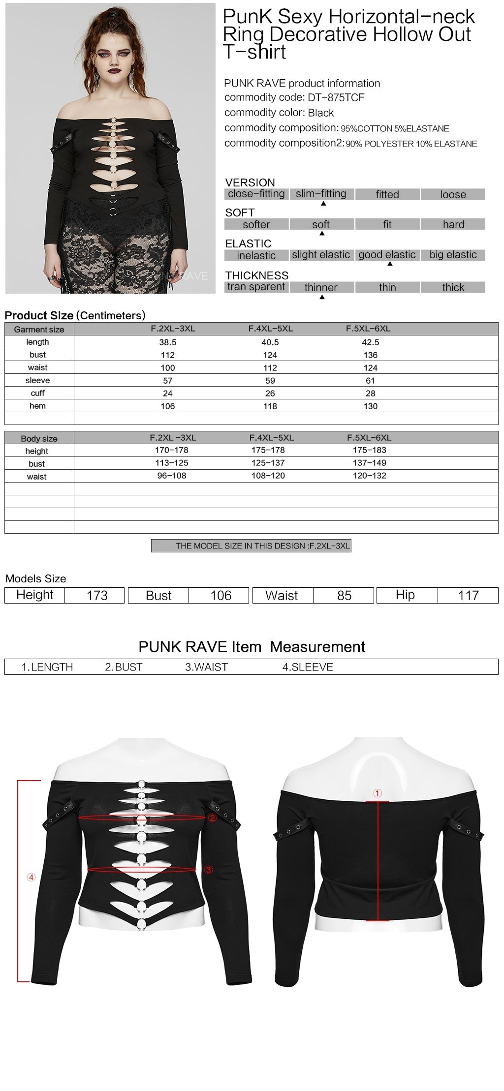 DT-875TCF Off-Shoulder Cutout Buckle Design Punk T-Shirts?-??Punk Rave Clothing