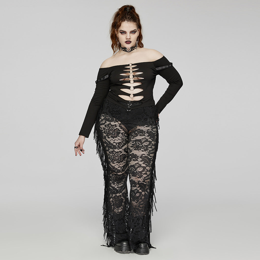 DT-875TCF Off-Shoulder Cutout Buckle Design Punk T-Shirts?-??Punk Rave Clothing