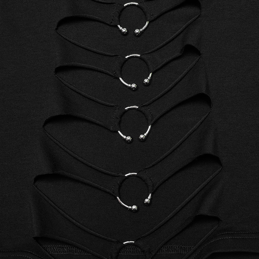 DT-875TCF Off-Shoulder Cutout Buckle Design Punk T-Shirts?-??Punk Rave Clothing