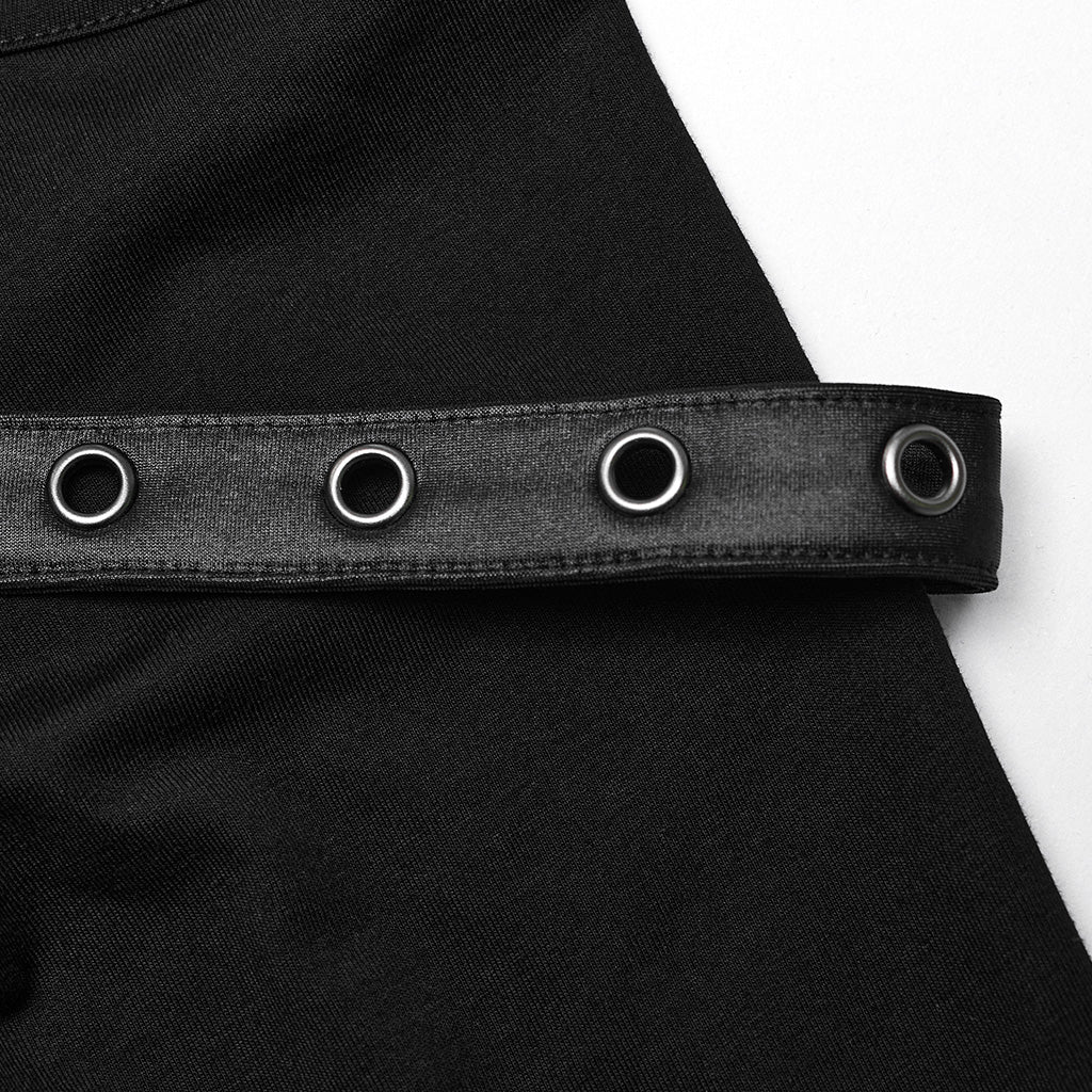 DT-875TCF Off-Shoulder Cutout Buckle Design Punk T-Shirts?-??Punk Rave Clothing