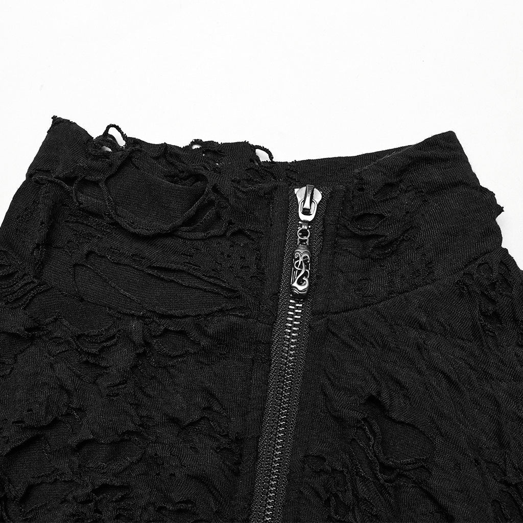 DT-878TDF Edgy Black Textured Zip-Up Punk T-Shirt?-??Punk Rave Clothing