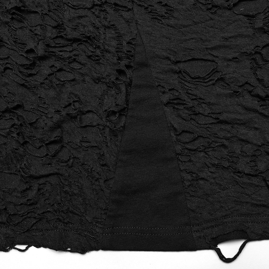 DT-878TDF Edgy Black Textured Zip-Up Punk T-Shirt?-??Punk Rave Clothing