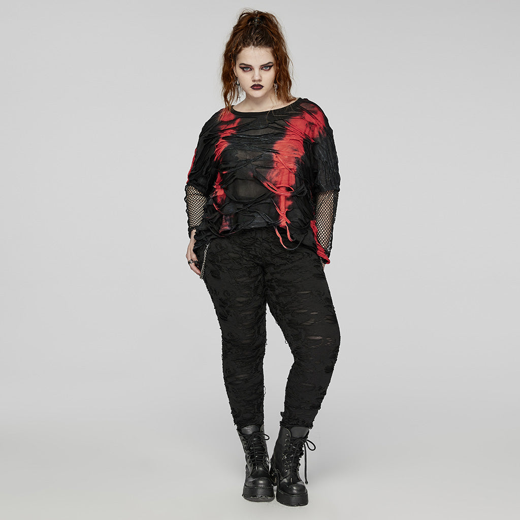 DT-905TCF Edgy Tie-Dye Mesh Sleeve Punk T-Shirts?-??Punk Rave Clothing