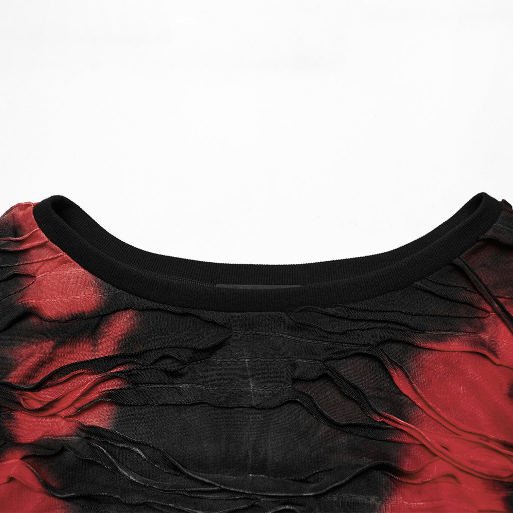 DT-905TCF Edgy Tie-Dye Mesh Sleeve Punk T-Shirts?-??Punk Rave Clothing