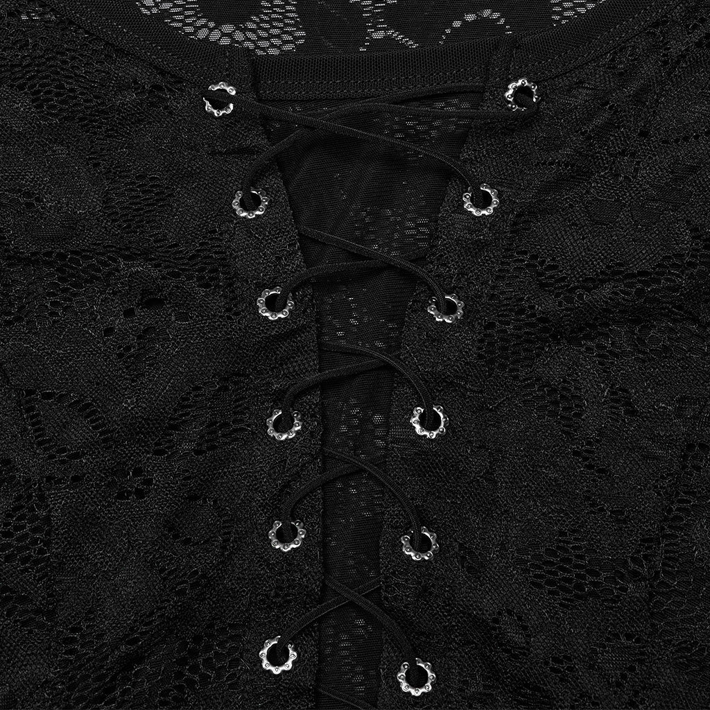 DT-925TCF Gothic Lace Top V-Neck Irregular Hem Design Shirt?-??Punk Rave Clothing