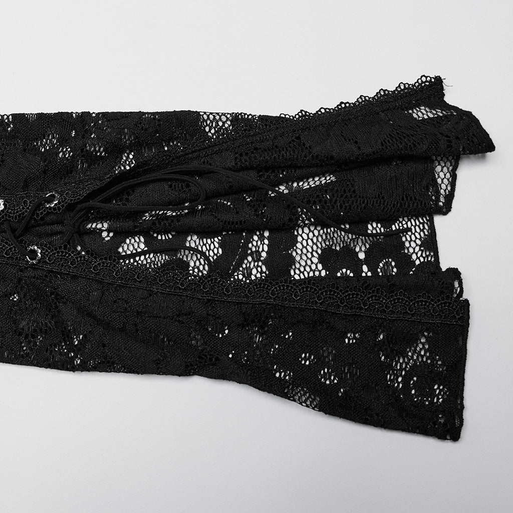 DT-925TCF Gothic Lace Top V-Neck Irregular Hem Design Shirt?-??Punk Rave Clothing