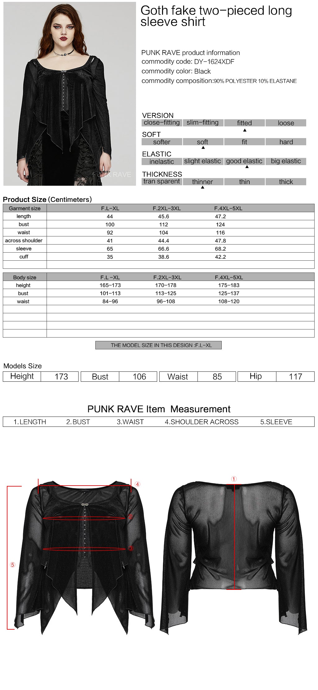 DY-1624XDF Gothic Elegance Layered Long Sleeve Mesh Shirt?-??Punk Rave Clothing