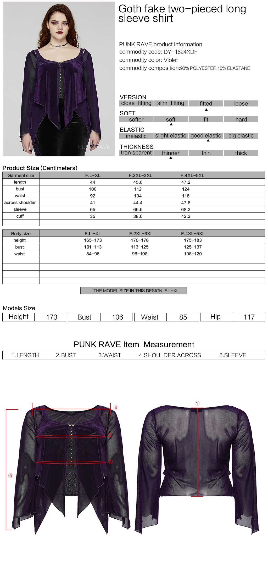 DY-1624XDF Gothic Elegance Layered Long Sleeve Mesh Shirt?-??Punk Rave Clothing