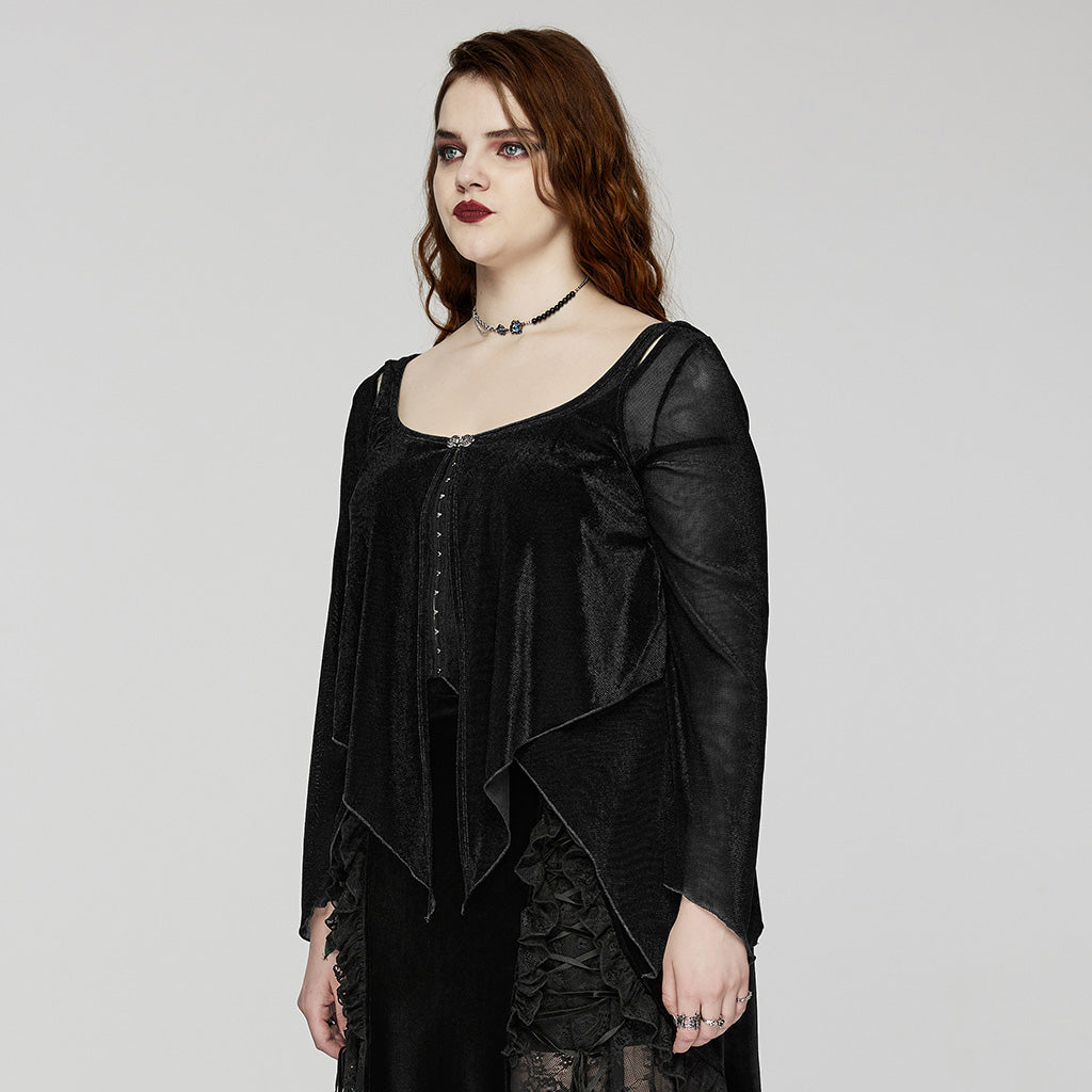 DY-1624XDF Gothic Elegance Layered Long Sleeve Mesh Shirt?-??Punk Rave Clothing