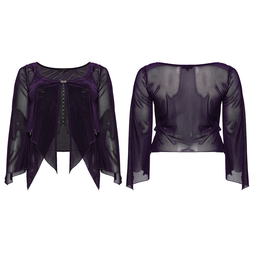DY-1624XDF Gothic Elegance Layered Long Sleeve Mesh Shirt?-??Punk Rave Clothing