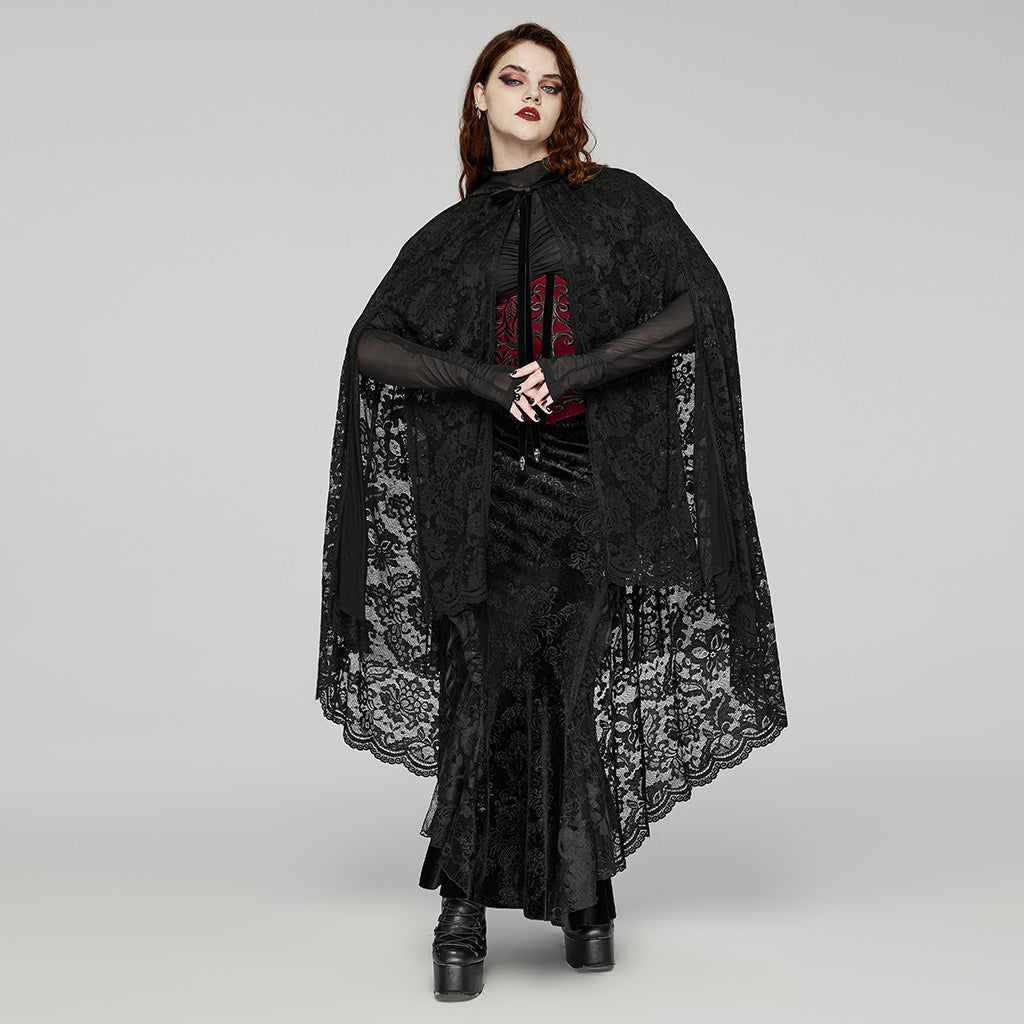 DY-1629DPF Gothic Lace Hooded Cloak Drape Sleeve Coat?-??Punk Rave Clothing