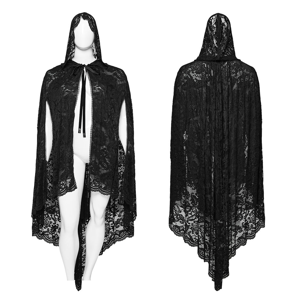 DY-1629DPF Gothic Lace Hooded Cloak Drape Sleeve Coat?-??Punk Rave Clothing