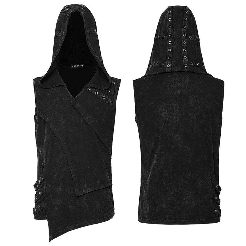 Double-Layer Design WT-770BXM Punk Washed Out Denim Hooded Vest?-??Punk Rave Clothing