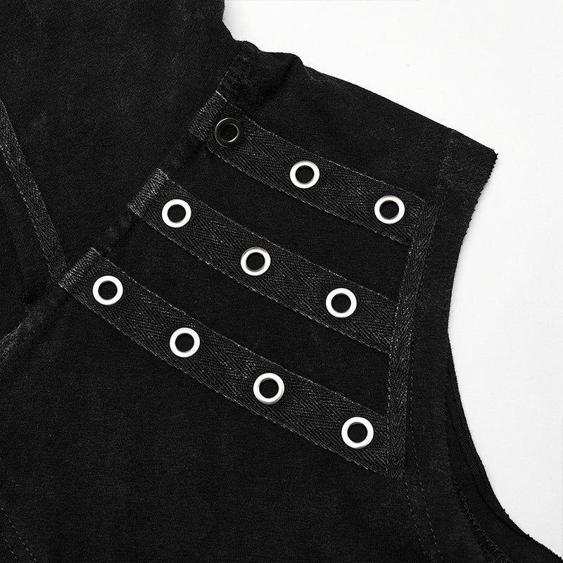Double-Layer Design WT-770BXM Punk Washed Out Denim Hooded Vest?-??Punk Rave Clothing