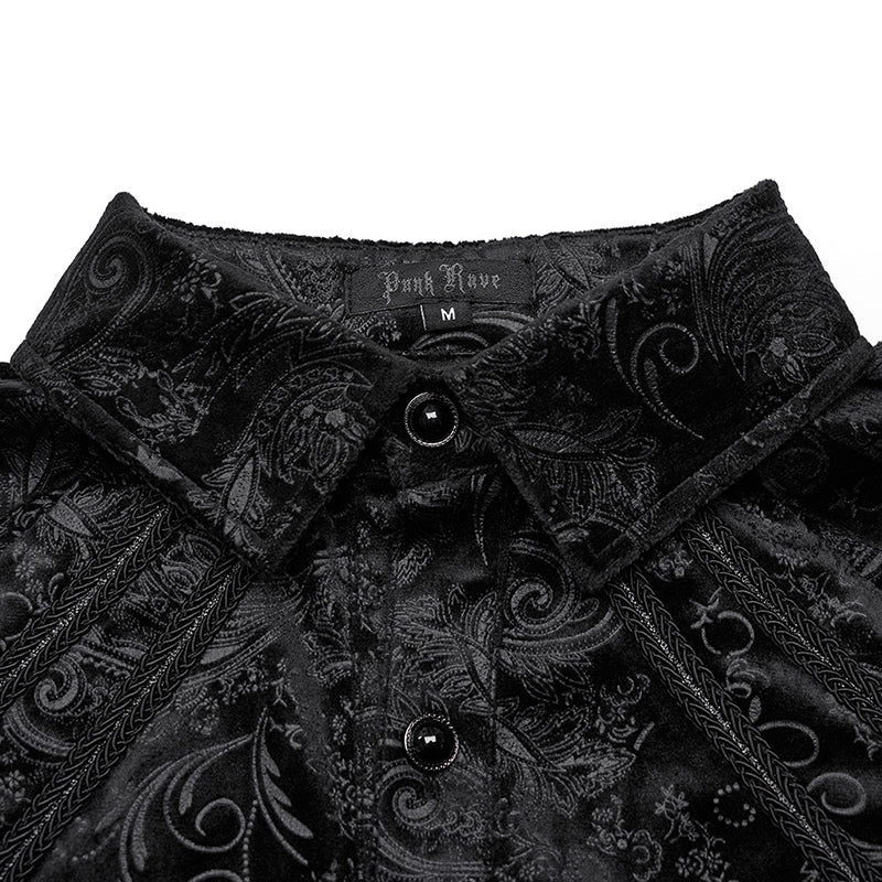 Exquisite Hand-Sewn Buckle WY-1571CCM Pleats Shoulders Embossed Pattern Goth Shirt