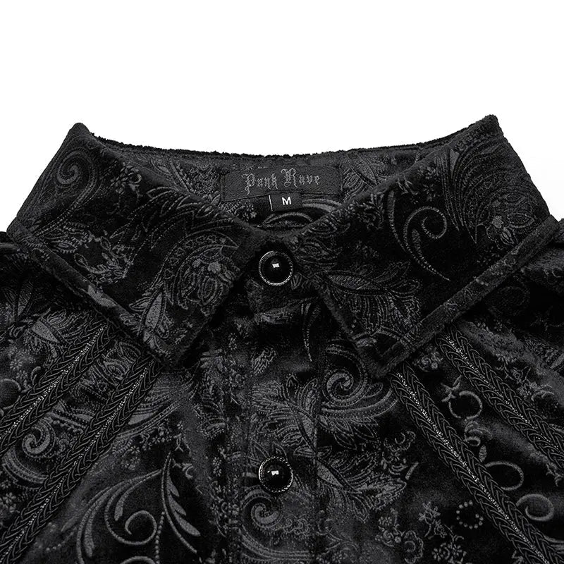 Exquisite Hand-Sewn Buckle WY-1571CCM Pleats Shoulders Embossed Pattern Goth Shirt?-??Punk Rave Clothing