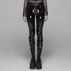 WK-378XCF Glossy Black Vinyl Gothic Pants with Straps and Buckles