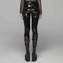 WK-378XCF Glossy Black Vinyl Gothic Pants with Straps and Buckles