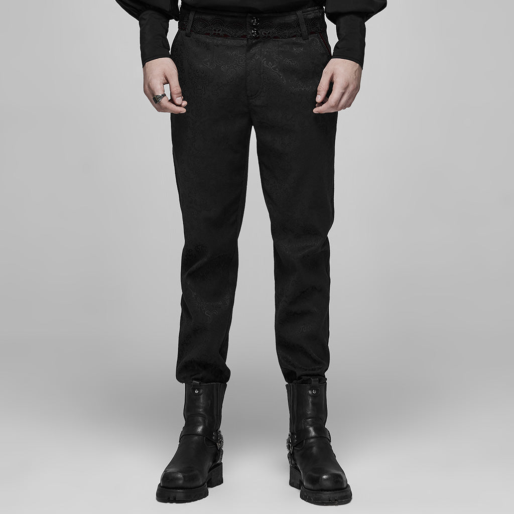 WK-403XCM Gothic Pants Elegant Textured Slim Fit Trousers Black